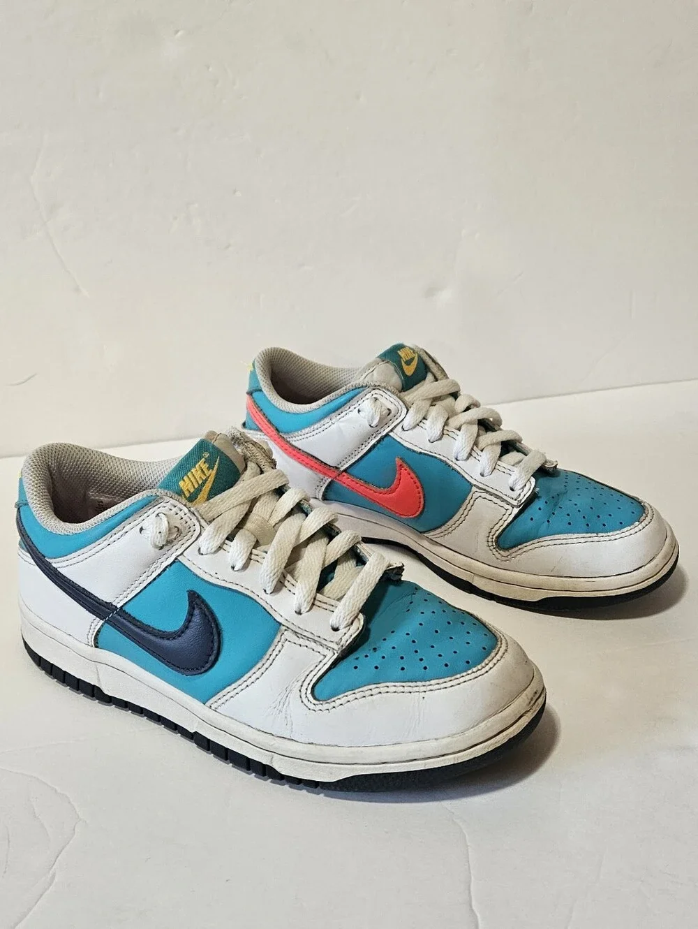 Nike Dunk Low Retro Dusty Shoes Kids Size 5Y White Teal Sneakers